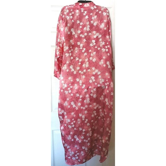 Valerie Stevens Robe Kaftan Size Medium Long Pink Floral Front Zipper Kimono - Picture 2 of 8